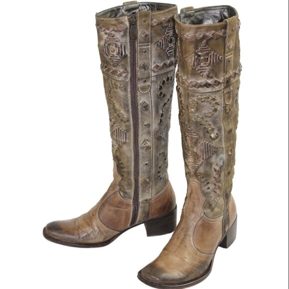 Mark Nason Lovell Vintage Tan Washed Leather Studded Boots, Size 5.5 - Picture 7 of 12